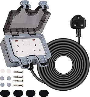 Weatherproof Outdoor Socket IP66 with 10M Extension Lead, Wall Electrical Outlets Box Switched Exterior Socket 13A with Indicator Light for Bathroom Garden Garage Yard (10M)