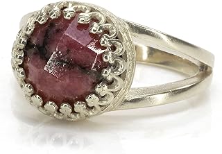Anemone Jewelry Exquisite Rhodonite Gem Rings - Natural Pink Rhodonite Gemstone in 925 Sterling Silver - Elegant Women’s Jewelry - Handmade Boho Jewelry for Women