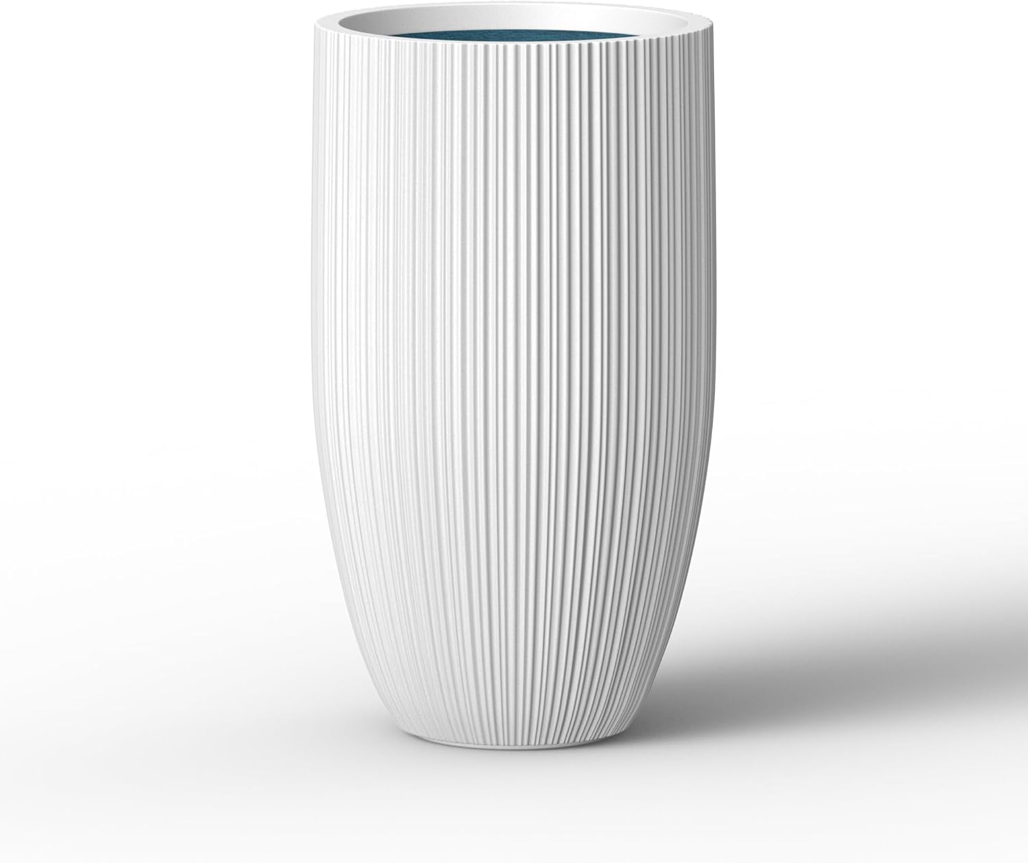 Kante 24 Inch Tall Round Concrete Planter, Large Plant Pots with Drainage Hole for Indoor Outdoor Plants, Modern Decor for Garden, Home, Patio, Porch, White Finish with Painted Interior