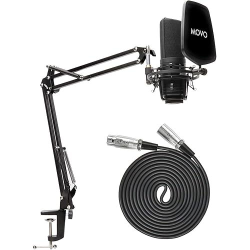 Movo VSM-7 XLR Condenser Microphone Bundle with Mic Boom Arm and Pop Filter - Podcast Equipment for Recording Microphones & Accessories