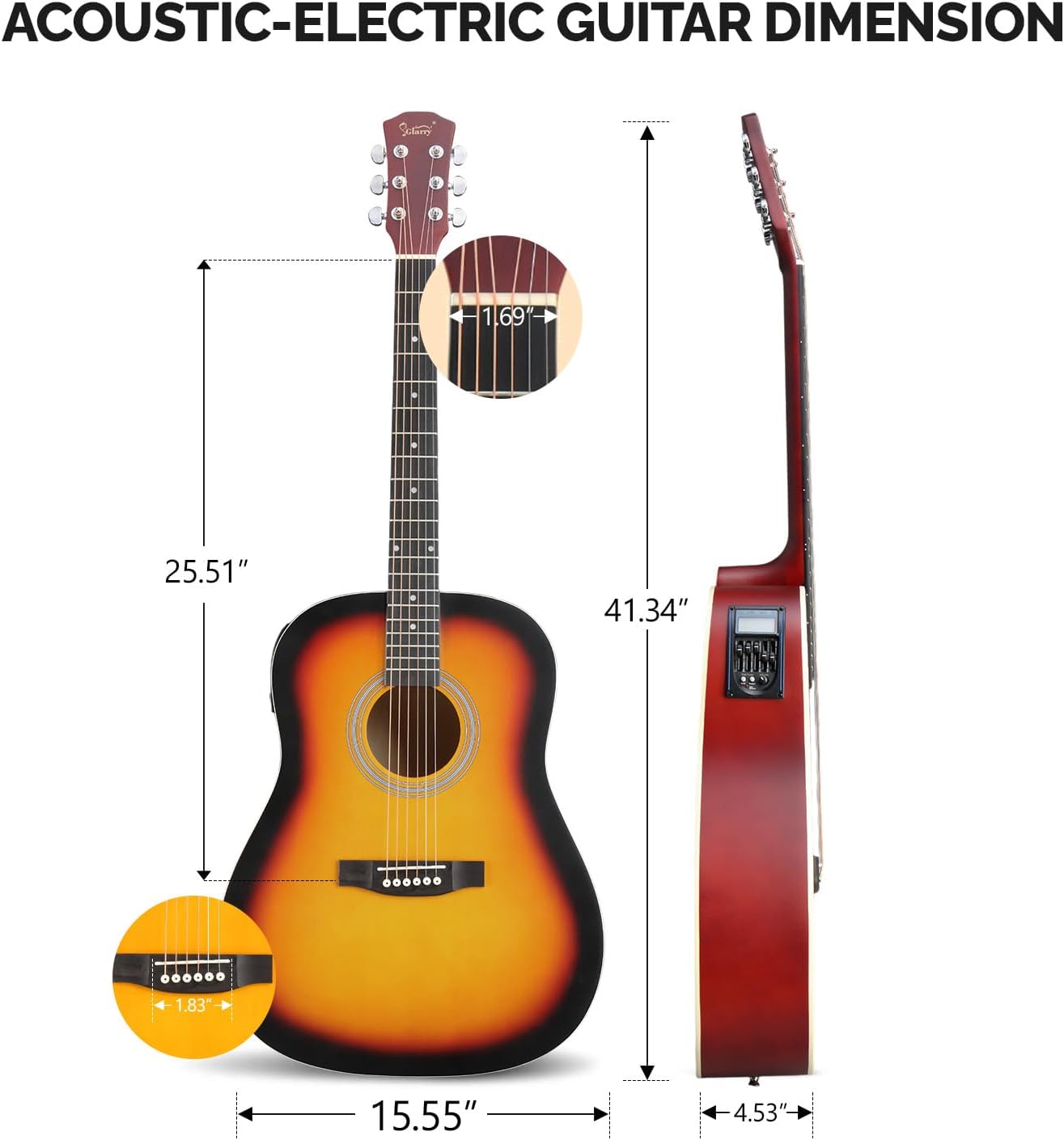 GLARRY 41in Full Size Acoustic Electric Guitar Beginner Kit with 15W Amp, 5-band EQ Cutway Design 6 Strings Electric Acoustic Guitar with Bag, Strap, Picks, Strings, Wrench (Sunset, 41in)