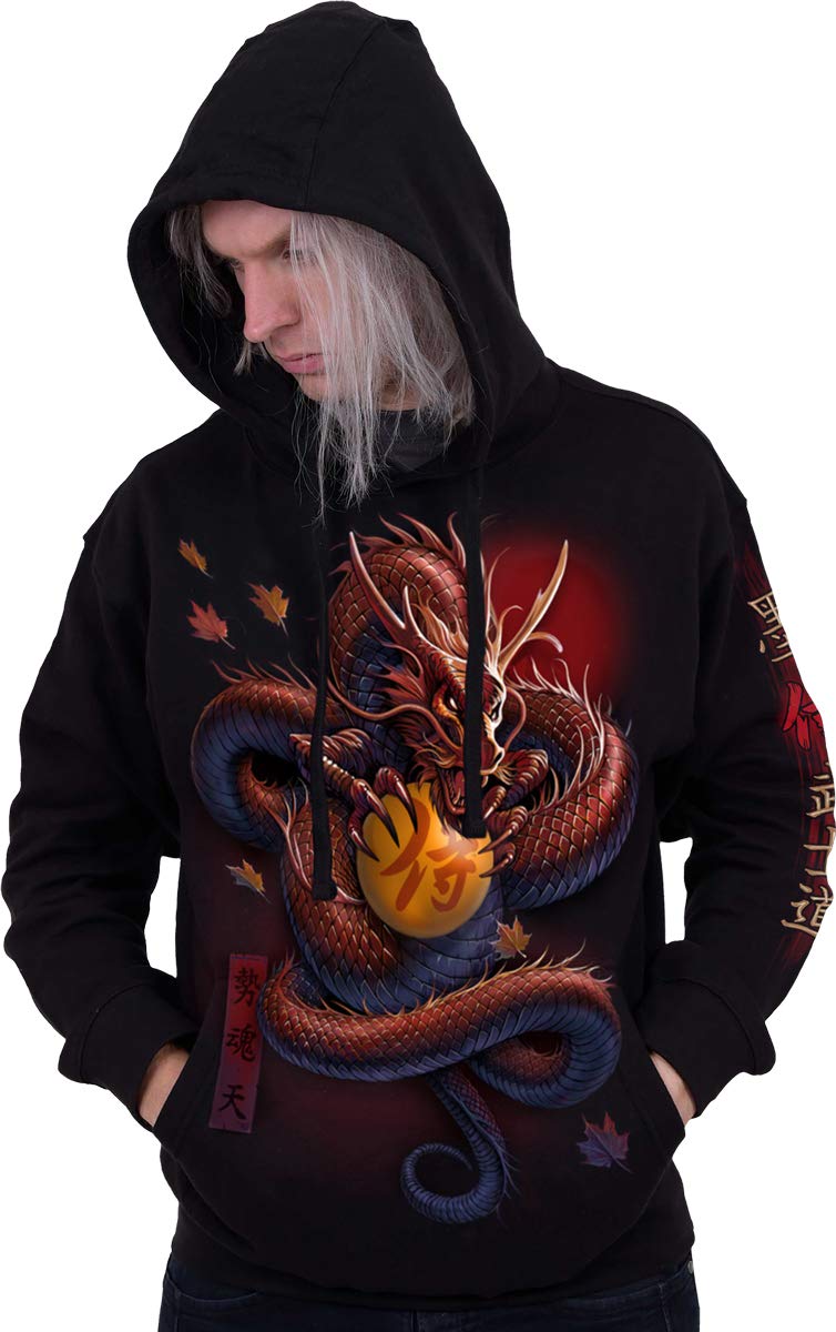 Spiral Samurai Uomo Felpa con Cappuccio Nero 100% Cotone Regular