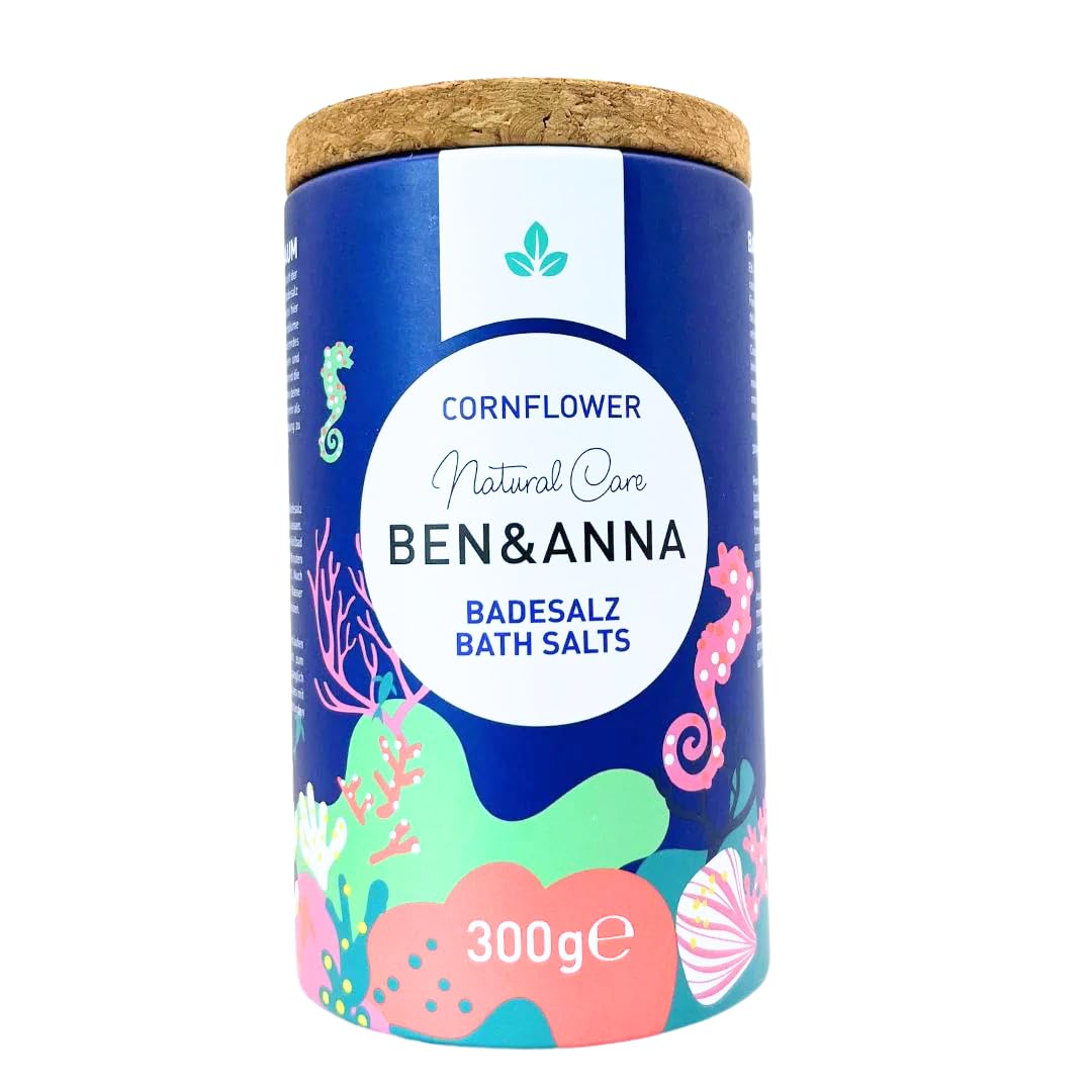 Ben & Anna - Sól do kąpieli Cornflower klasy premium do relaksującej kąpieli mięśniowej z solą morską – idealny dodatek do kąpieli – nawilżający i oczyszczający skórę o działaniu uspokajającym (300 g