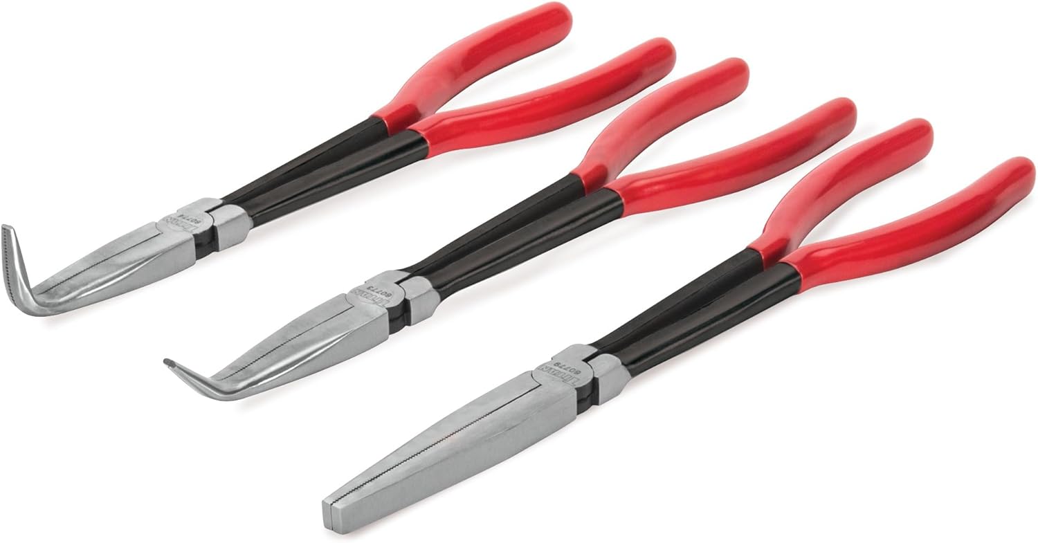 Titan 60770 3-Piece 11-Inch Long Nose Pliers Set, Includes Straight, Long Nose and 90-Degree Pliers