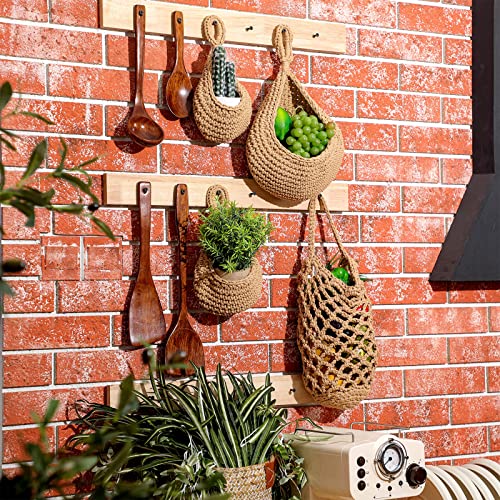 9 Pcs Jute Hanging Fruit Baskets For Kitchen Boho Hanging Basket Woven Hanging Wall Basket Storage Garlic Keeper For Potato Onion Banana Vegetable Produce Hammock Holder Home Kitchen Decor (Brown) #TOP6