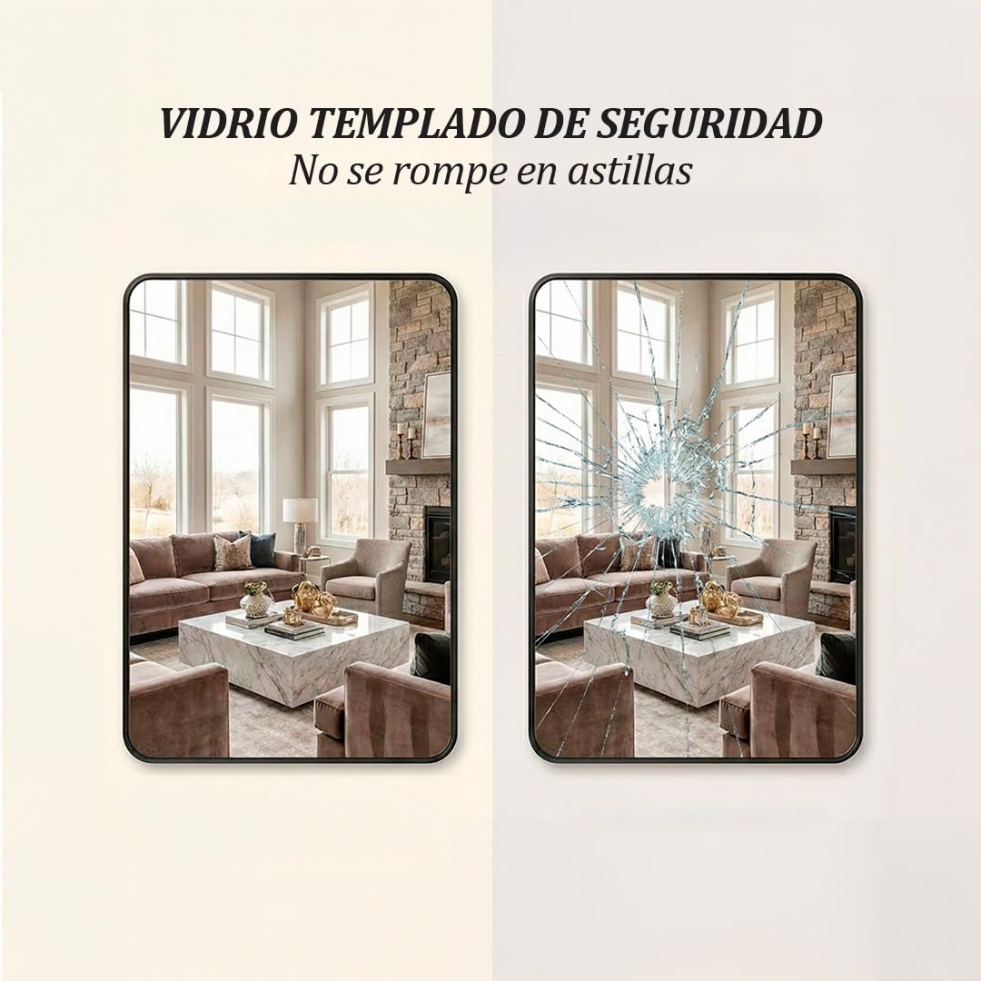 Marctani Espejo Pared Rectangular con Marco de Aluminio Negro, Espejos Decorativos de Pared Biforma (Vertical/Horizontal), Cristal HD de 2.8cm para Baño, Salón o Dormitorio — view 5