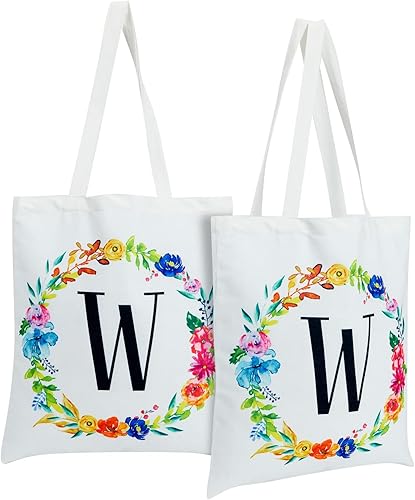 Juego de 2 bolsas reutilizables personalizadas con monograma para mujer, diseño floral (29 pulgadas)