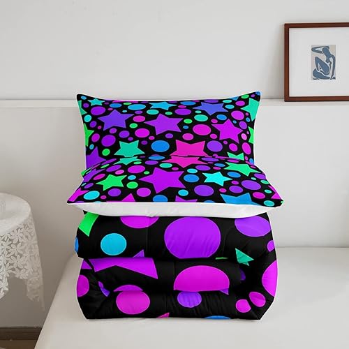 Miniatura 5 de Erosebridal Edredón para niñas, tamaño individual, lindo juego de ropa de cama de estrellas kawaii y colecciones de lunares multicolor, edredón