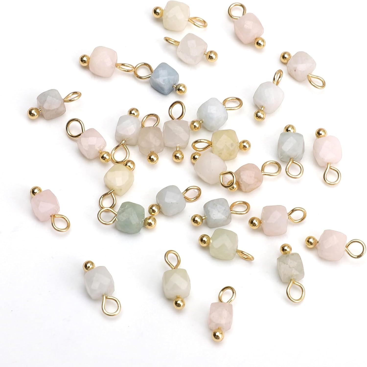 Beadia Natural Faceted Cube Stone Charms 4mm 30pcs with Untarnish Metal Accessories Loose Square Beads for DIY Jewelry Making