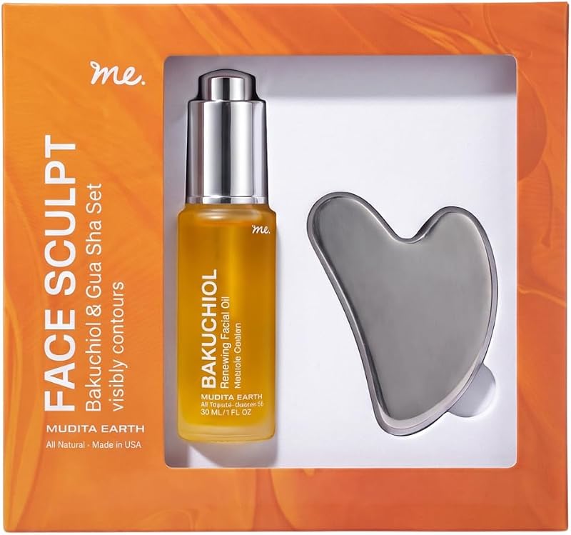 Óleo facial com Bakuchiol e kit Gua Sha me. MUDITA EARTH, óleo de semente de chia e esqualano, fragrância de jasmim, 30 mL