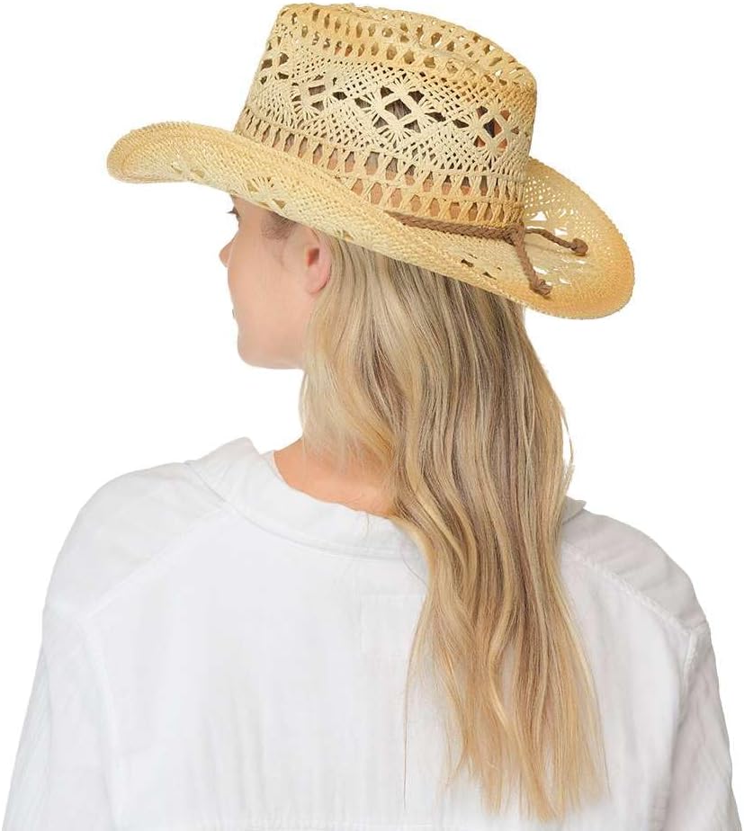 C.C Ombre Open Weave Cowbay Hat with Braided Trim