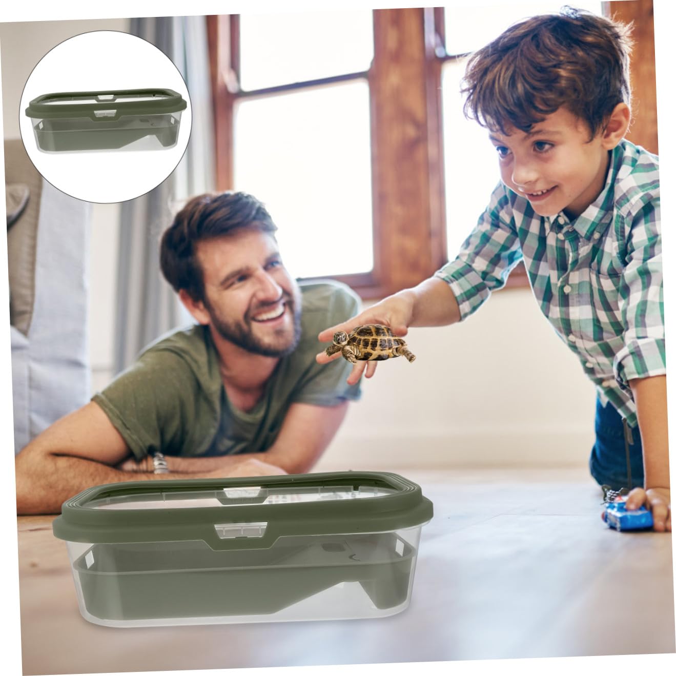 Serbatoio per Tartarughe Grande in Plastica Verde con Terrazza e Rampa, Terrario Creativo per Tartarughe d'Acqua e Rane in Casa