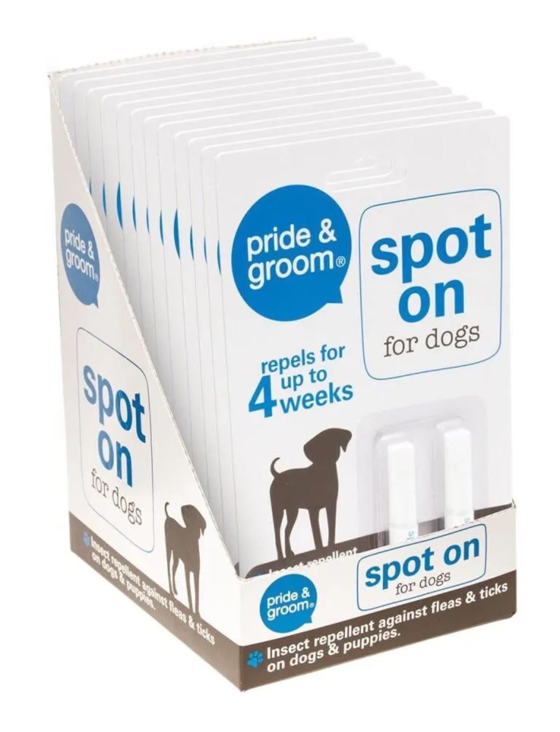 Pride & Groom 12 Pack spot on flea tick lice repellent pet grooming kit 24 Pipettes in total of spot on treatment for dogs