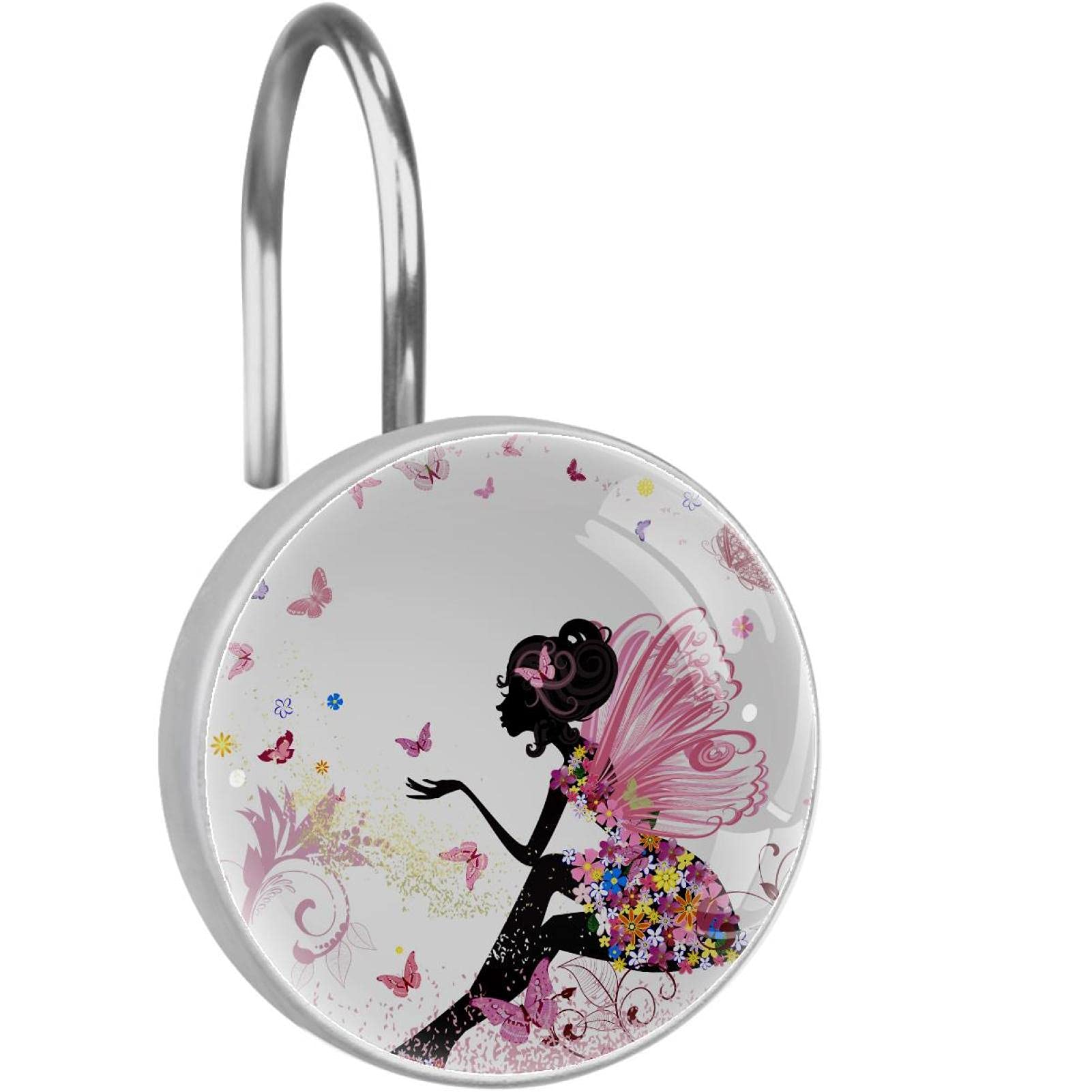 Anneaux de douche antirouille pour tringle : lot de 12 crochets de rideau de douche roses