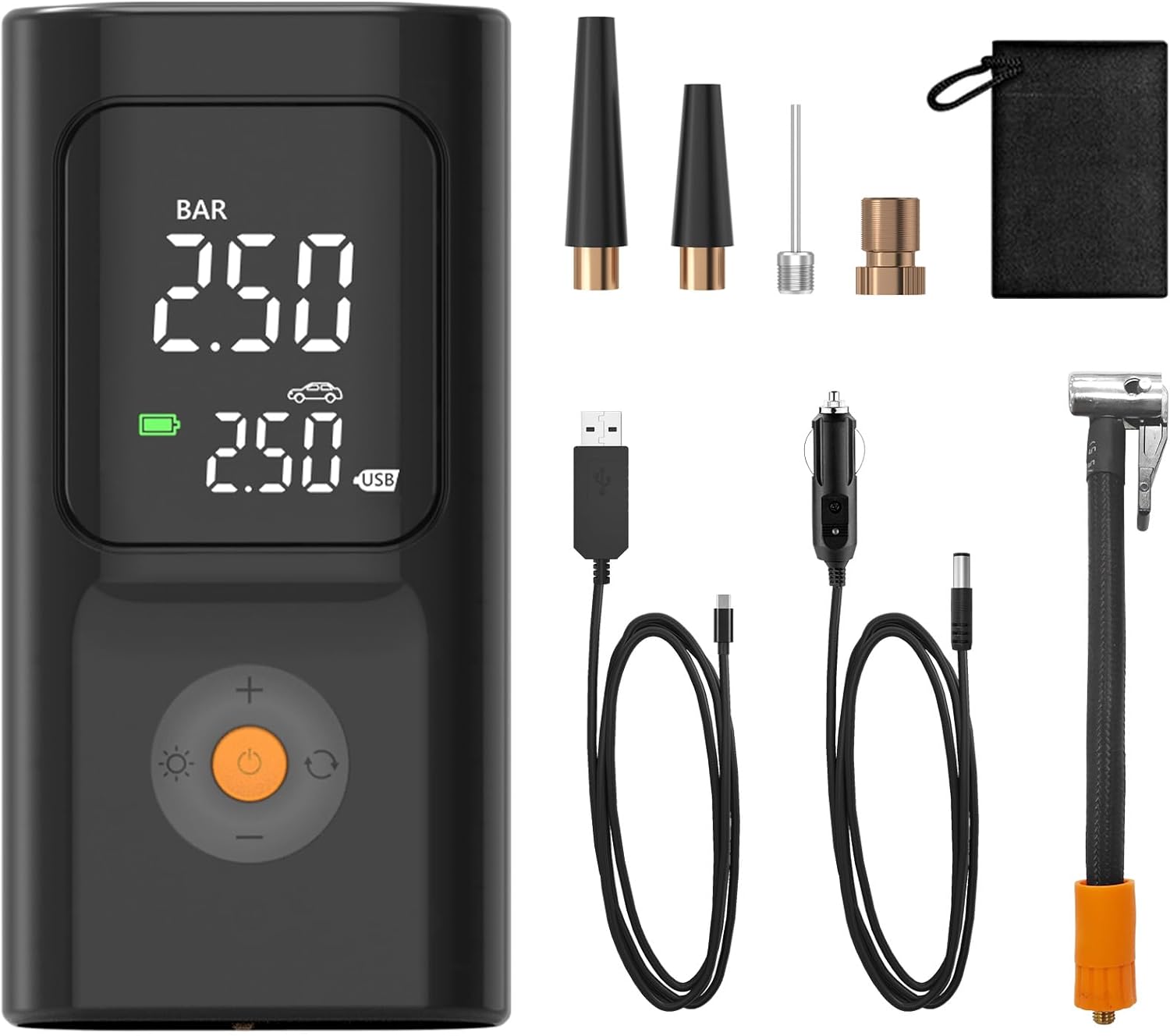 PARDUS Tire Inflator Portable Air Compressor, 150PSI Air Pump for Car Tires with Digital Pressure Gauge, Bike Tire Pump with LED Light and Auto Shut-Off Function for Car, Motorcycle, Bicycle