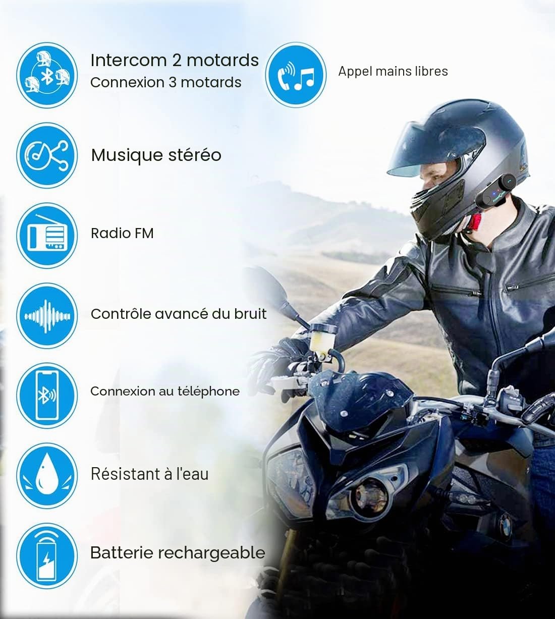 FreedConn Intercom Moto Bluetooth Casque, 2*TCOM VB Kit Moto Main Libre Écouteur, 800M 2-3 Riders Group Communication Systèmes Bluetooth, avec Écran LCD, Radio FM, Partage de Musique