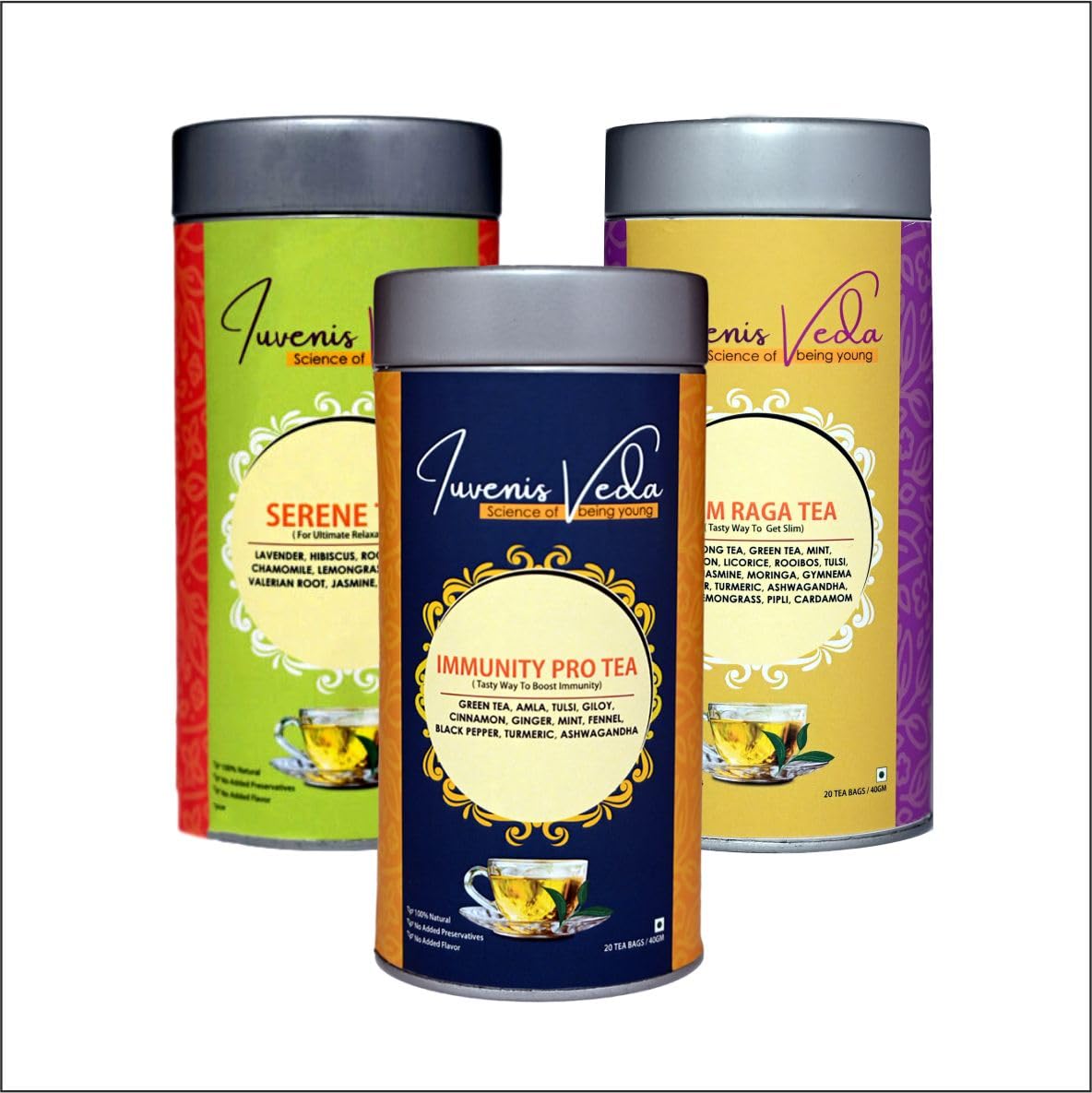 Iuvenis Veda 3-in-1 Tea Combo Pack - Serene, Immunity Pro, Slim Raga Tea | 60 Tea Bags, 20 Tea Bags Each (B0CQKBSZMS) Amazon Price History, Amazon Price Tracker