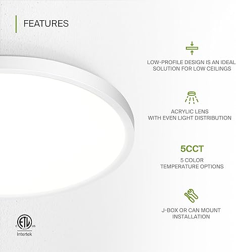 Miniatura 3 de ASD Lámpara LED de techo redonda de 12 pulgadas, iluminación de superficie de perfil bajo  5CCT, regulable, ultrafina, certificación ETL  24W 1900LM