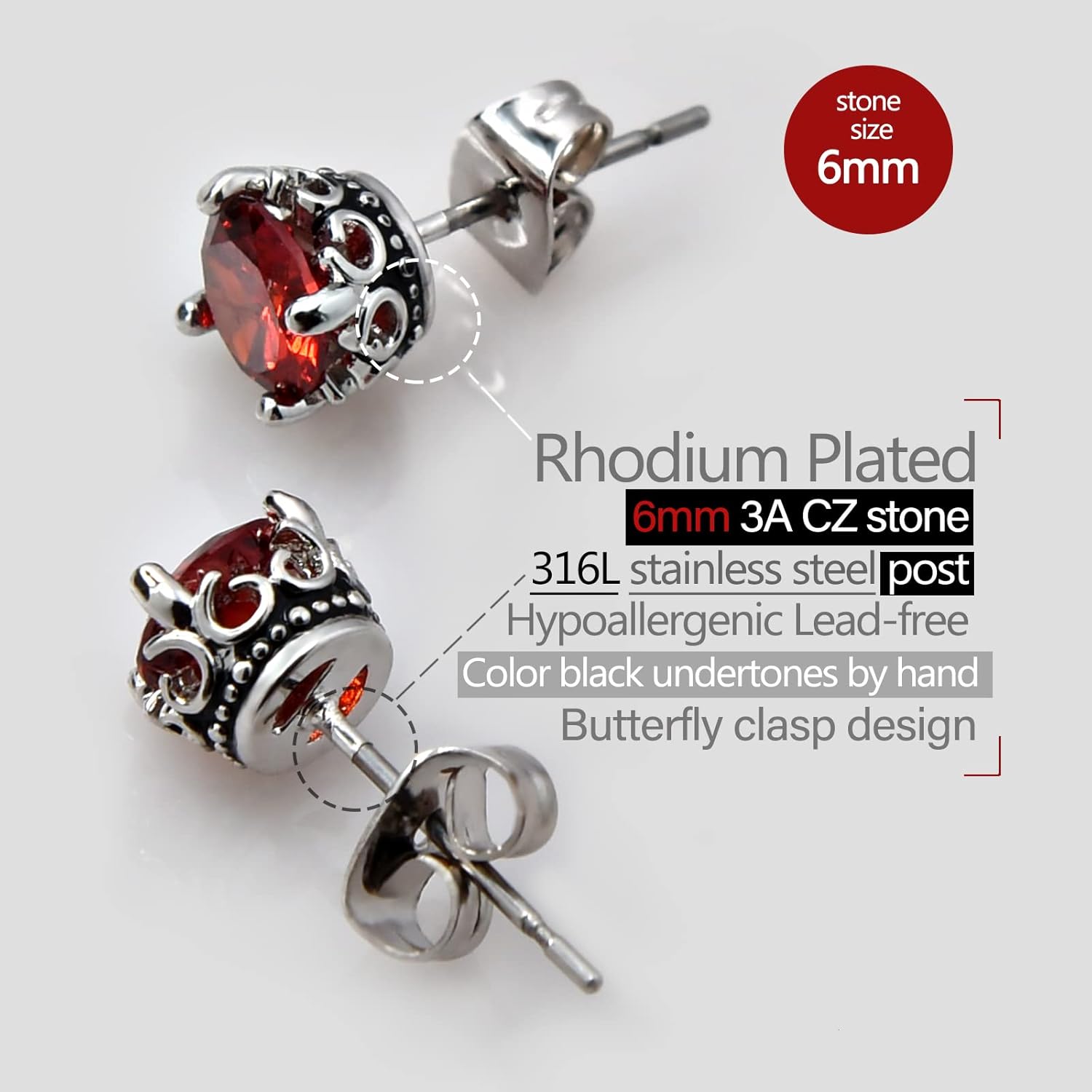 2 Pairs Green Gold Earrings and Red Earrings Set Cubic Zirconia Stud Earrings