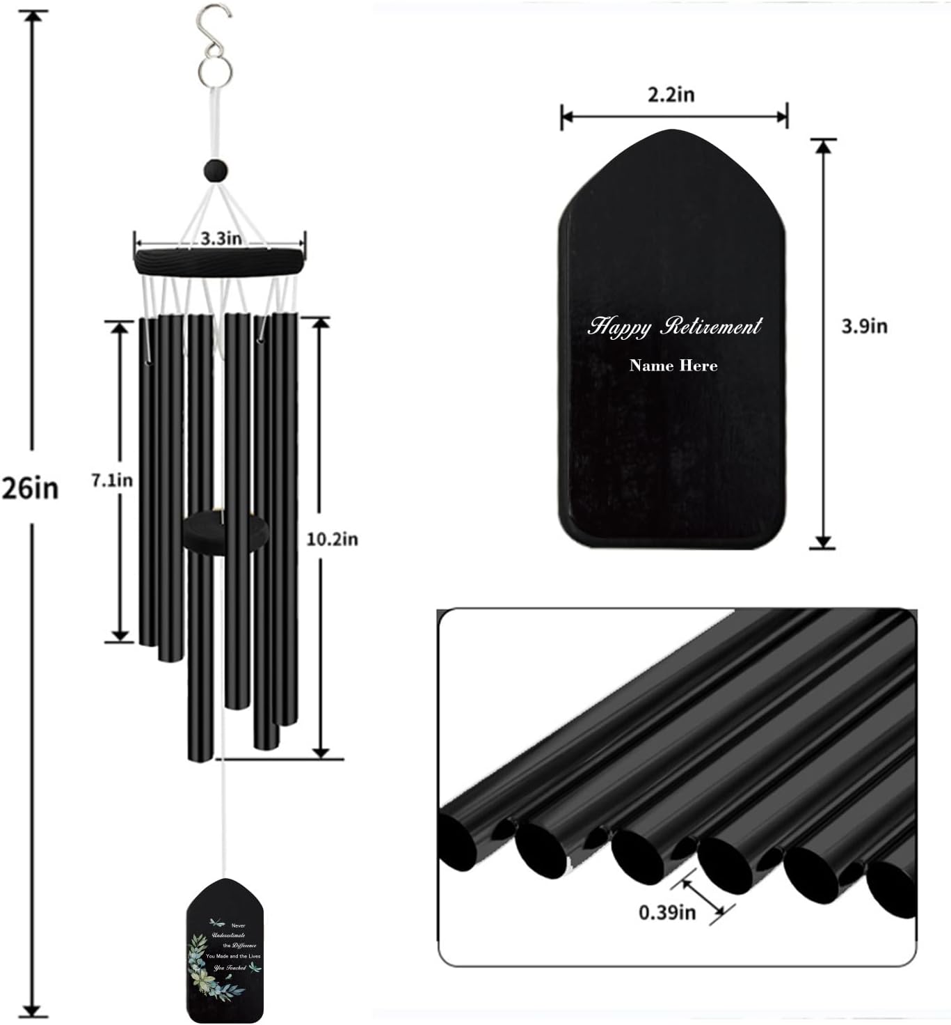 Personalized Retirement Wind Chimes, Happy Retirement Wind Chimes Gifts for Woman/Man/Teacher/Nurse/Doctor, Customized Wind Chimes for Retire, Metal Decorative Wind Chimes Outdoor