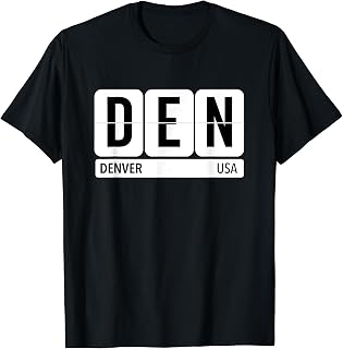 DEN Denver Colorado USA Travel Souvenir Black Text T-Shirt