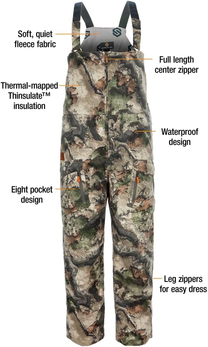 ScentLok BE:1 Fortress Windproof Waterproof Insulated Scent Control Camo Hunting Bibs - Image 3