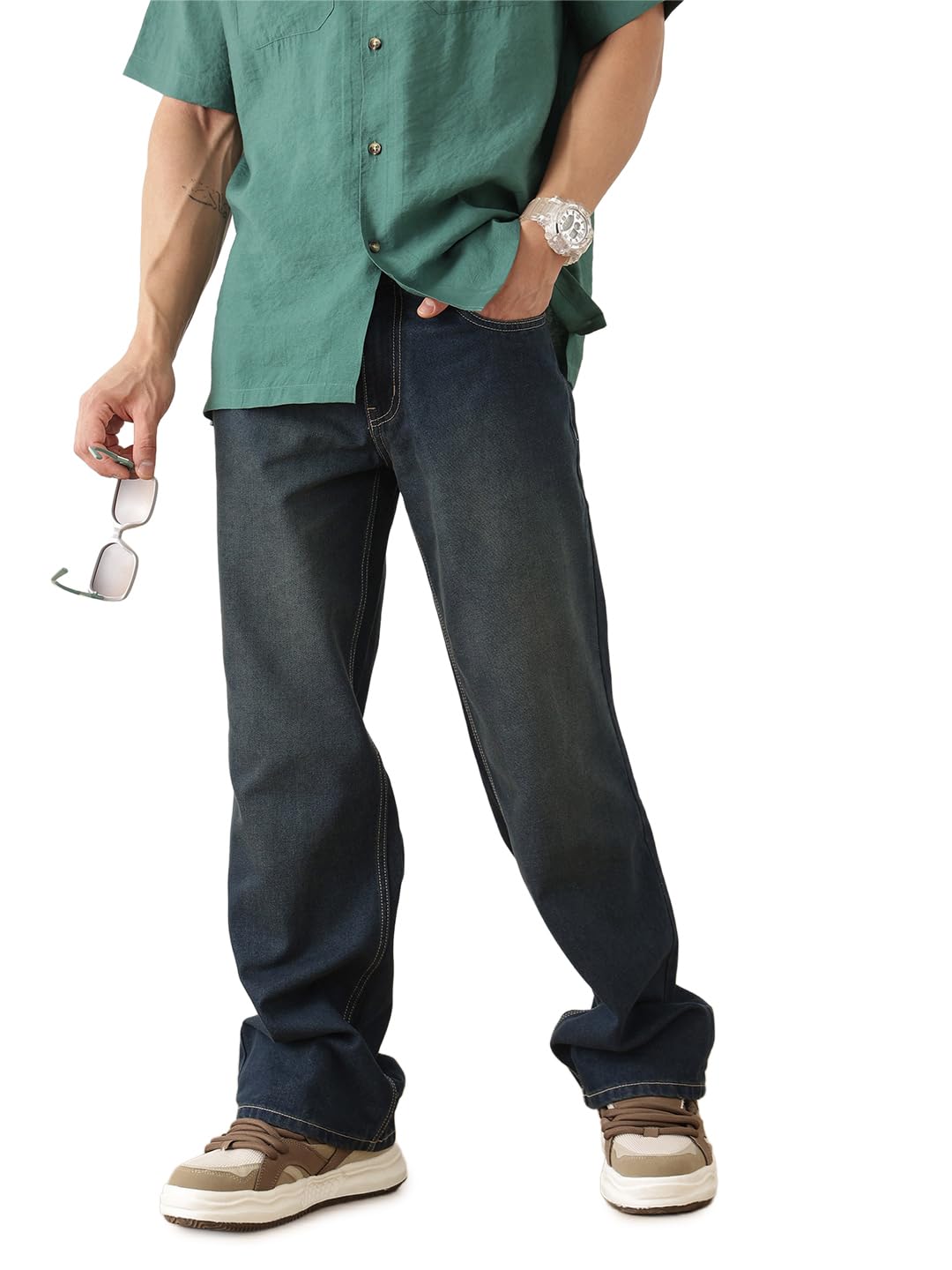 thomas scott Men's | Dark Blue Denim | Loose Fit | 5 Pocket Design | Wide Leg | Mid Rise | Casual Jeans for Men-picture-11