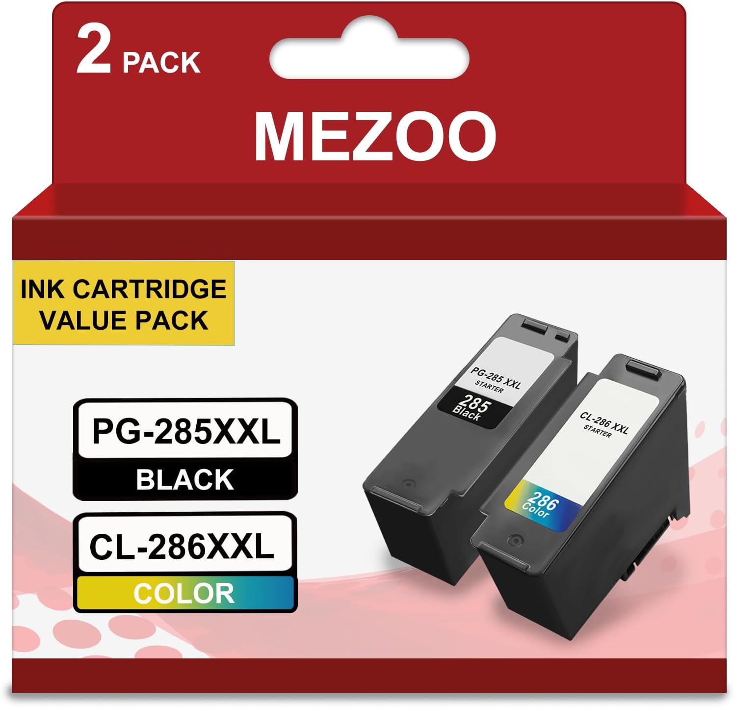 MEZOO PG-285XXL CL-286XXL Ink Cartridge High Capacity Replacement for PG-285 CL-286 PG-285 XL CL-286 XL Ink Cartridges for Canon TS7720 TS7722 TR7820 Printer (2 Pack,1 Black, 1 Tri-Color)