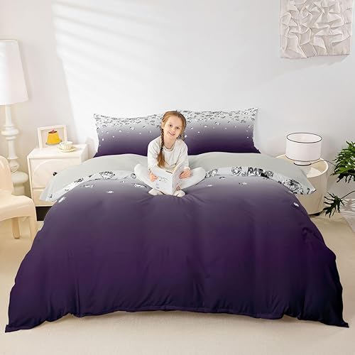 Miniatura 4 de Erosebridal Juego de ropa de cama de color degradado morado, funda de edredón de tamaño individual, funda de edredón abstracta moderna para adultos,