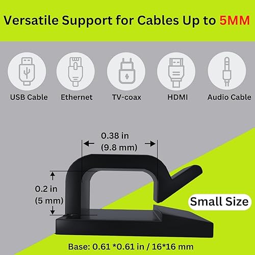 Miniatura 2 de 100 unidades Clips adhesivos para cables (pequeño, blanco y negro) clips de gestión de cables para debajo del escritorio, clips organizadores de