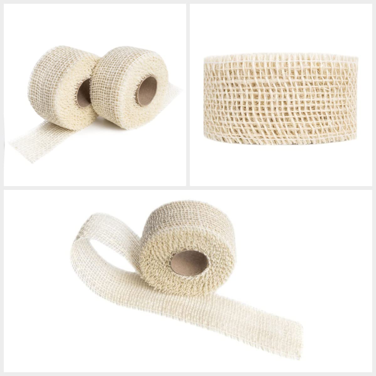2 x White Hessian Ribbon Jute Ribbon | 1.96 in x 16.40 ft | Natural Cream Fabric | Decorative Rustic Boho Table Runner | Wedding Party | Ribbons for Gift Wrapping, DIY, Arts & Crafts