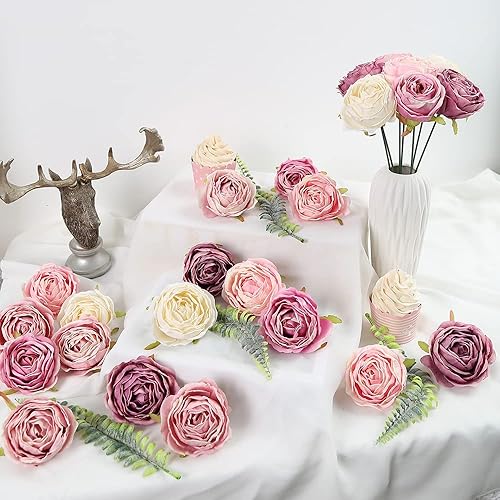 Miniatura 10 de IPOPU Rosas de seda rosadas, 20 unidades, rosas artificiales, flores secas rosas para ramos de boda, flores sintéticas para decoración del hogar,