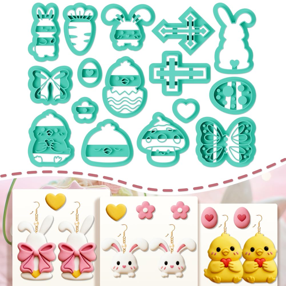 ORIGACH 16 Pcs Easter Themed Polymer Clay Cutters Set