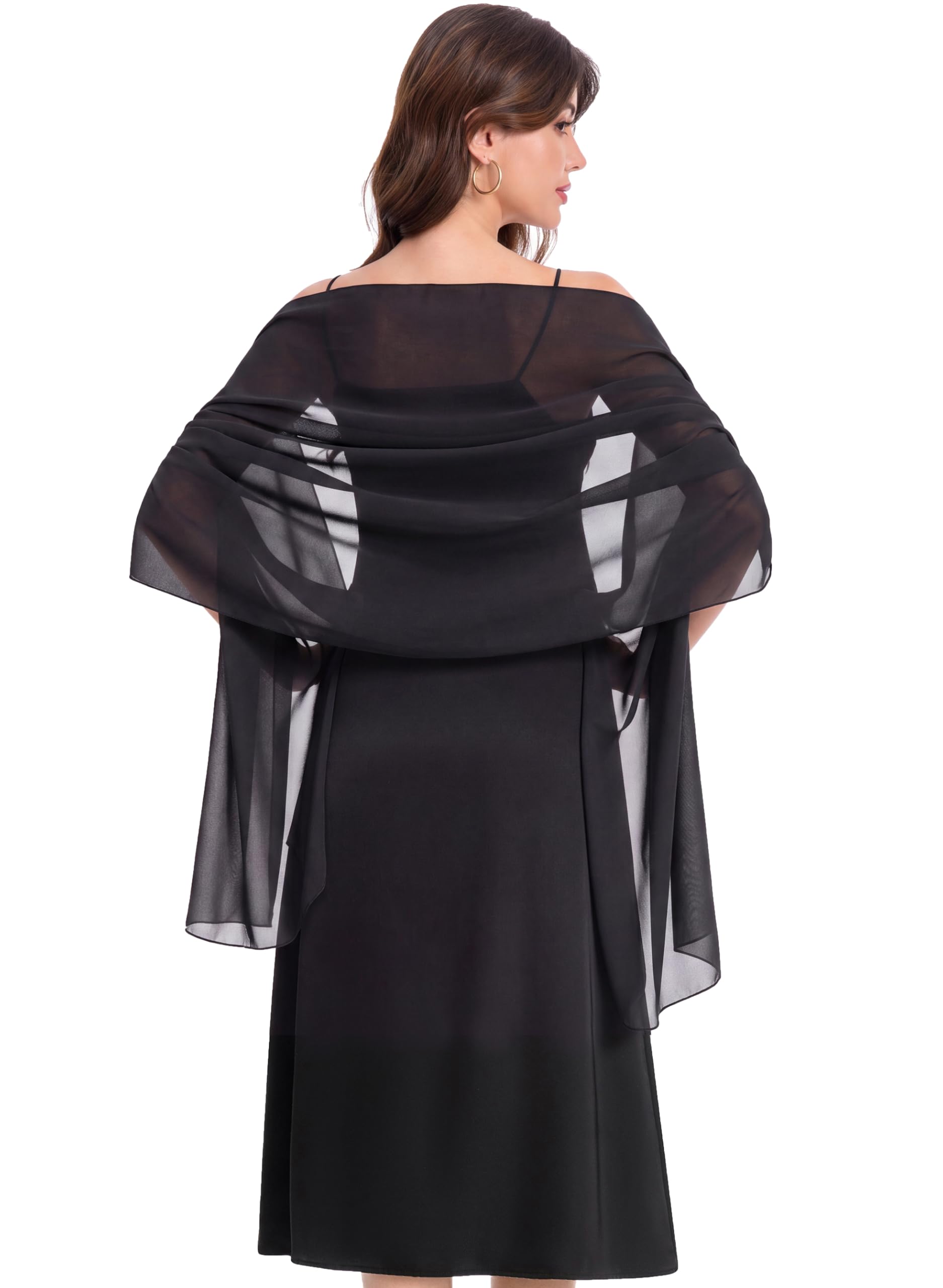 baoqiya Chiffon Shawls Scarves Wraps for Bridal Wedding Party Evening Dress and Special Occasion Dresses (Black, Length(79") Width(29"))-picture-48