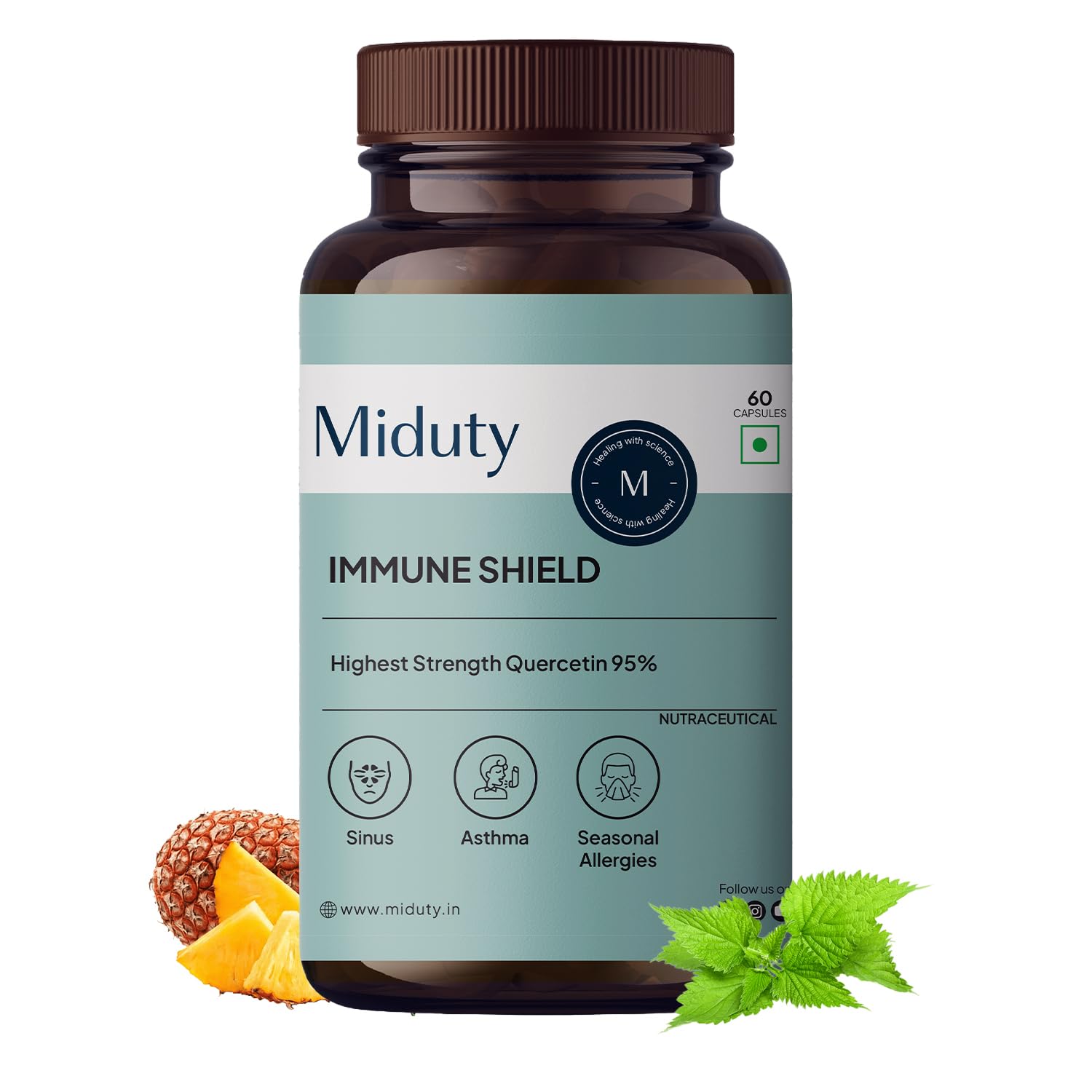 Miduty Immune Shield Quercetin 700 mg, Bromelain | Seasonal Allergies, Boost Immunity, Nasal Drip, Difficulty Breathing, Nasal Congestion | 60 Veg Caps-picture-13