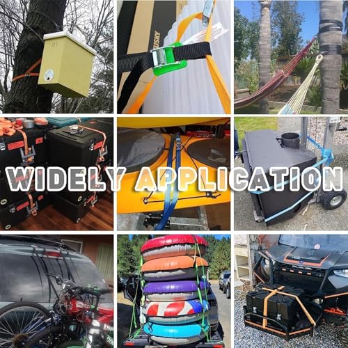 Image of Tie Down Straps, Heavy Duty Lashing Straps, Adjustable Cam Buckle Straps with Metal Buckle for Motorcycle, Cargo, Trucks, Trailer, Luggage (2.5m, Black) (4pcs)
