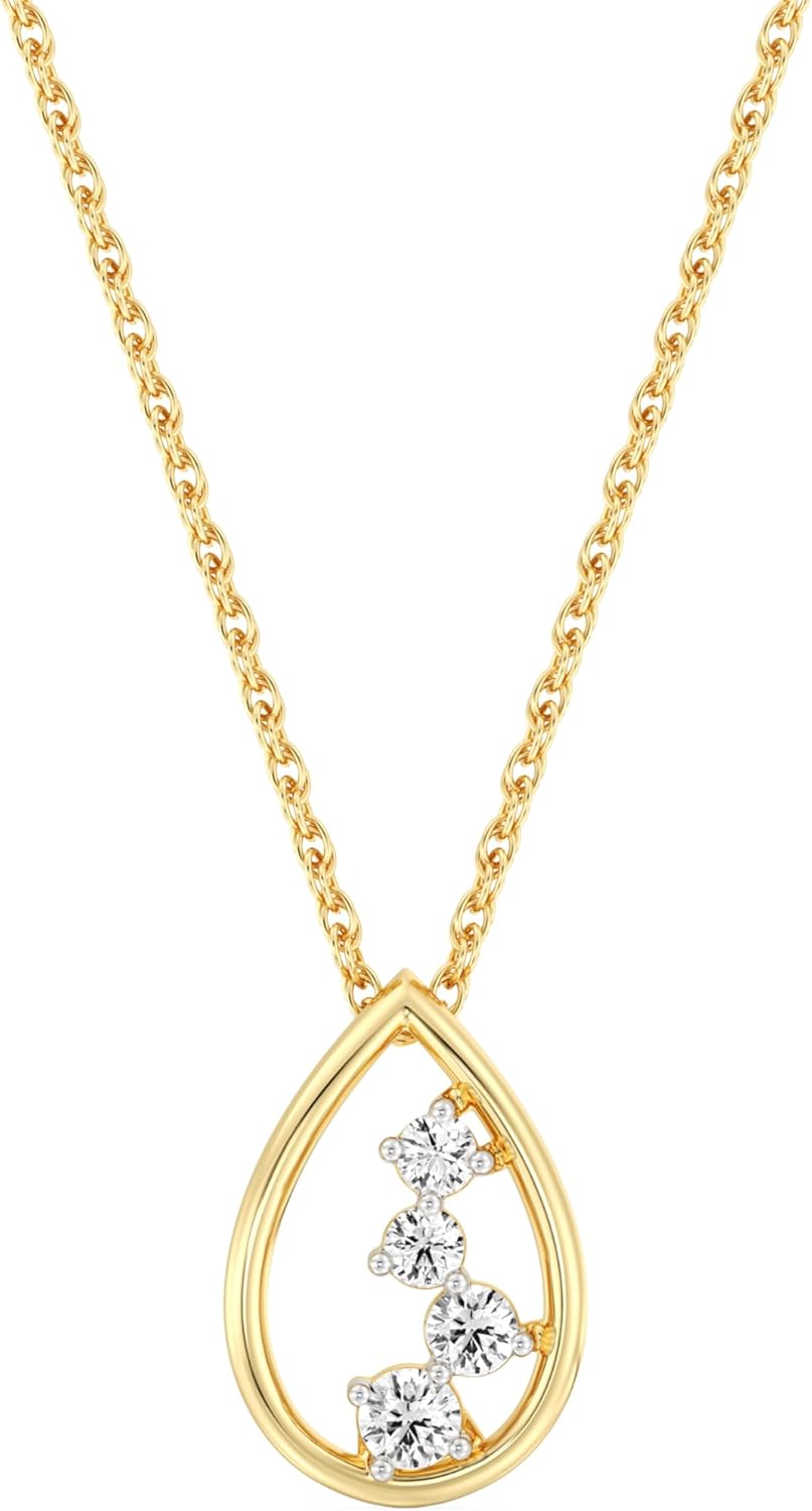 Itsy Bitsy by Gilded Sterling Silver & 14KT Gold Plated Silver Pendant Necklace, 1/6 Cttw, SI1 F-Color Lab Grown Diamonds, 18” Chain with Spring-Ring Lock