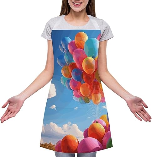 Miniatura 3 de MUSM Apron for Adults - 27.6 X 31.5 Inch, Heavy-Duty Polyester Aprons with Two Large Pockets, Waterproof Colorful Balloon Kitchen Apron for Cooking,