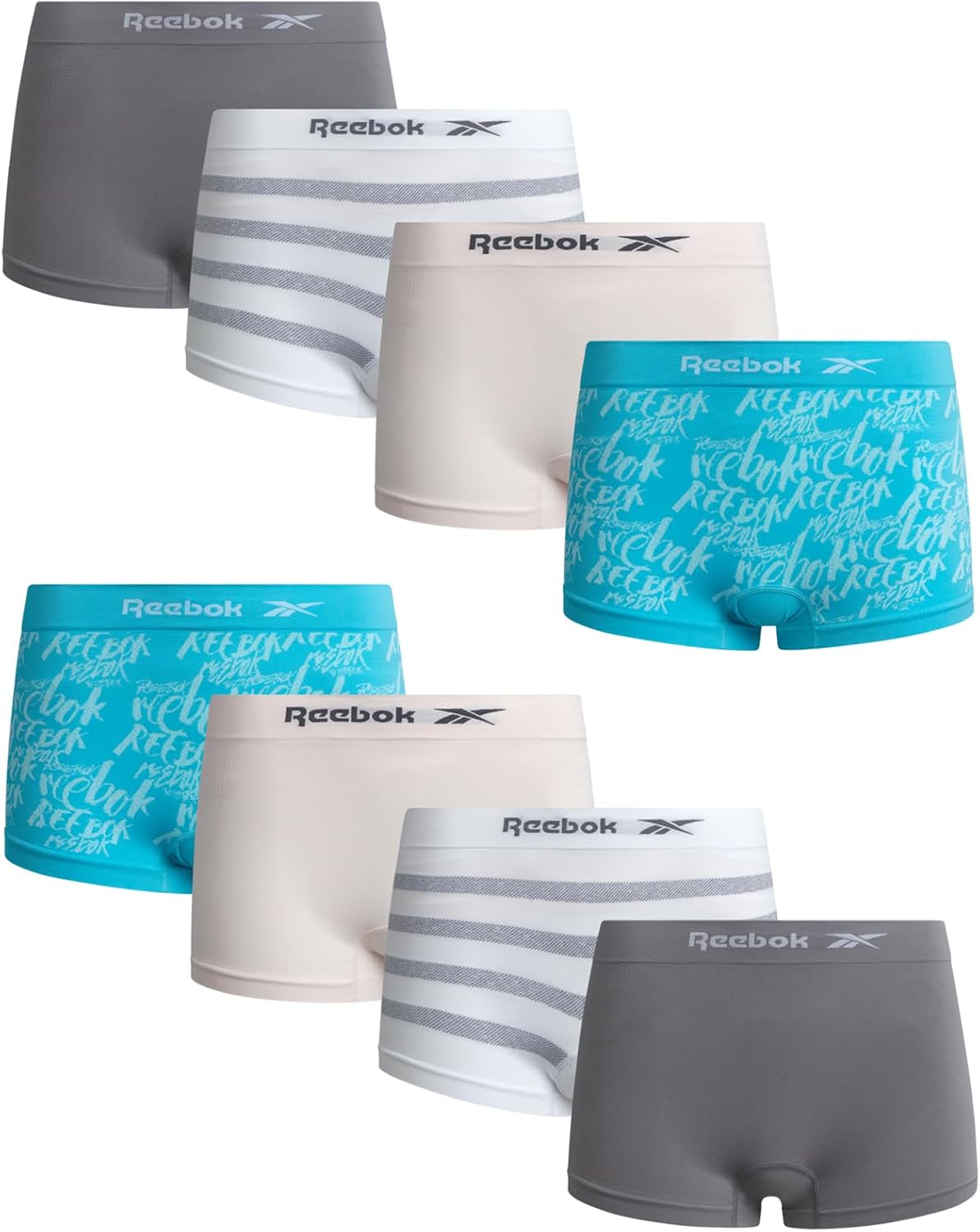 Reebok Womens Boyshorts Underwear - 8 Pack Stretch Performance Seamless Underwear for Women, 4” Inseam with Tagless Waistband