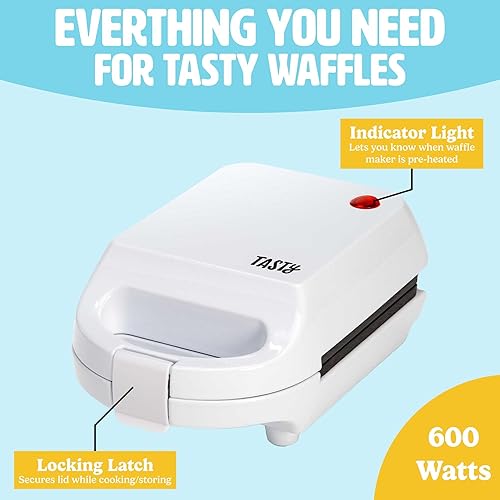 Miniatura 5 de Tasty Mini waflera antiadherente, perfecta para gofres individuales, hash browns, brownies y más, resultados rápidos, fácil limpieza, 600 W, color