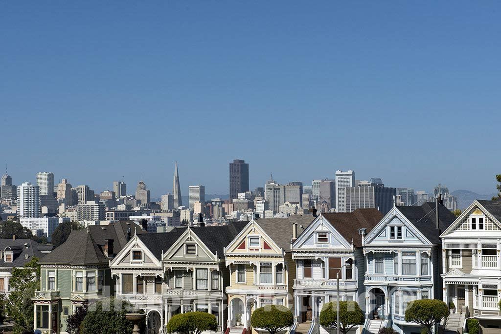 San Francisco, CA Photo -Painted Ladies Row of Victorian Houses Located at 710 to 720 Steiner Street, Across from Alamo Square Park, San Francisco, California - 24in x 16in
