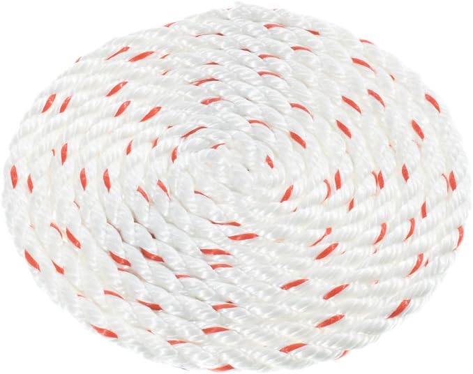 Twisted 3 Strand PolyDac Combo Utility & Towing Rope - White with Red Tracer – 3/8, 1/2, 5/8, 3/4, 1, 1-1/2, & 2 inch Diameters in 10, 25, 50, 100, 250, 300, 500, & 600 Feet