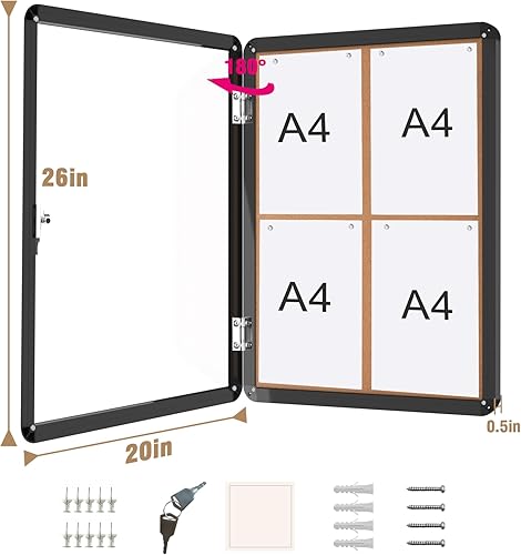 Miniatura 5 de Mifuro Tablero de anuncios cerrado de 26" x 20" con cerradura, tablero de corcho de aluminio resistente a la intemperie para escuela y oficina,