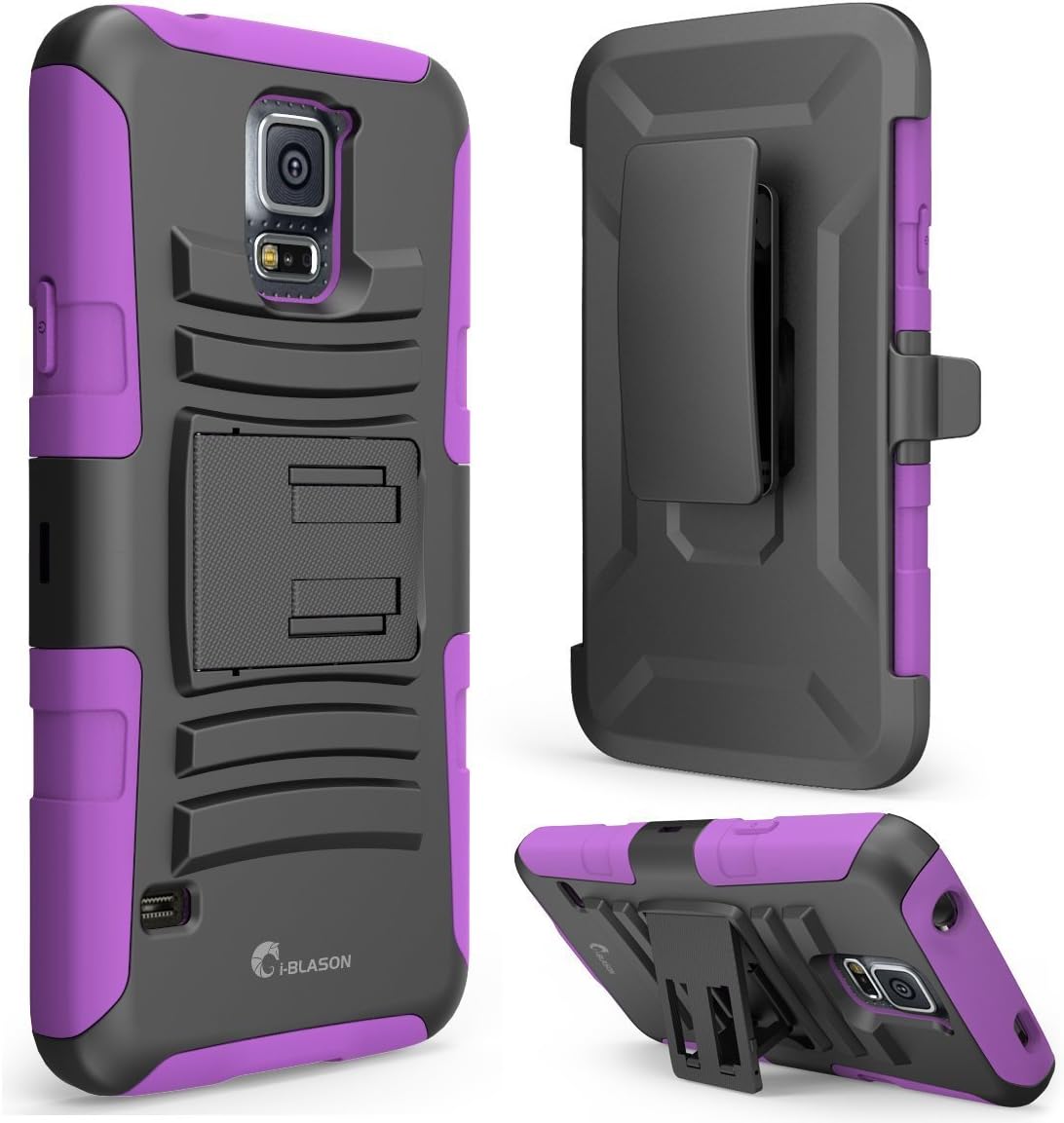 i-Blason Samsung Galaxy S5 Case - Prime Series Dual Layer Holster Case with Kickstand and Locking Belt Swivel Clip (Samsung Galaxy S5, Purple)