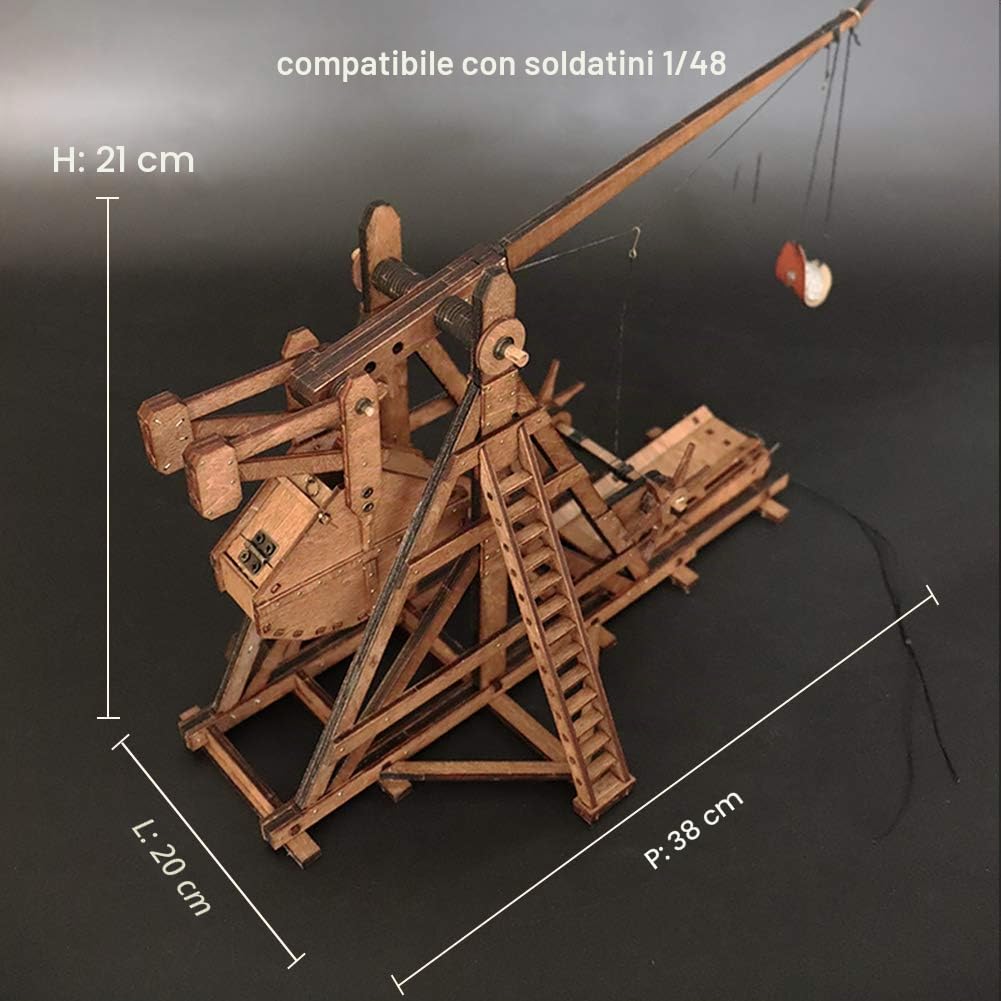 Il MINI Contrappeso Trabucco Europa Medievale Assedio Carro Catapulta Armi Puzzle 3D in Legno Fai da Te Kit Modello per Adulti Progetti STEM Giocattoli Regalo per Ragazzi/Ragazze
