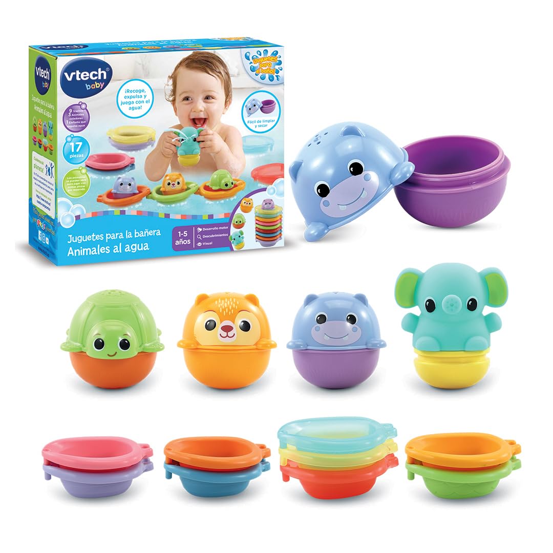 VTech - Juguetes para la bañera Animales al Agua, Juego Educativo de animalitos apilables para la Hora del baño, Niños a Partir de 1 año, Versión ESP