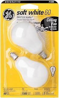 GE Lighting A15 Ceiling Fan Decorative Light Bulb, Soft White Finish, 60-Watts, Candelabra Base, 2-Pack