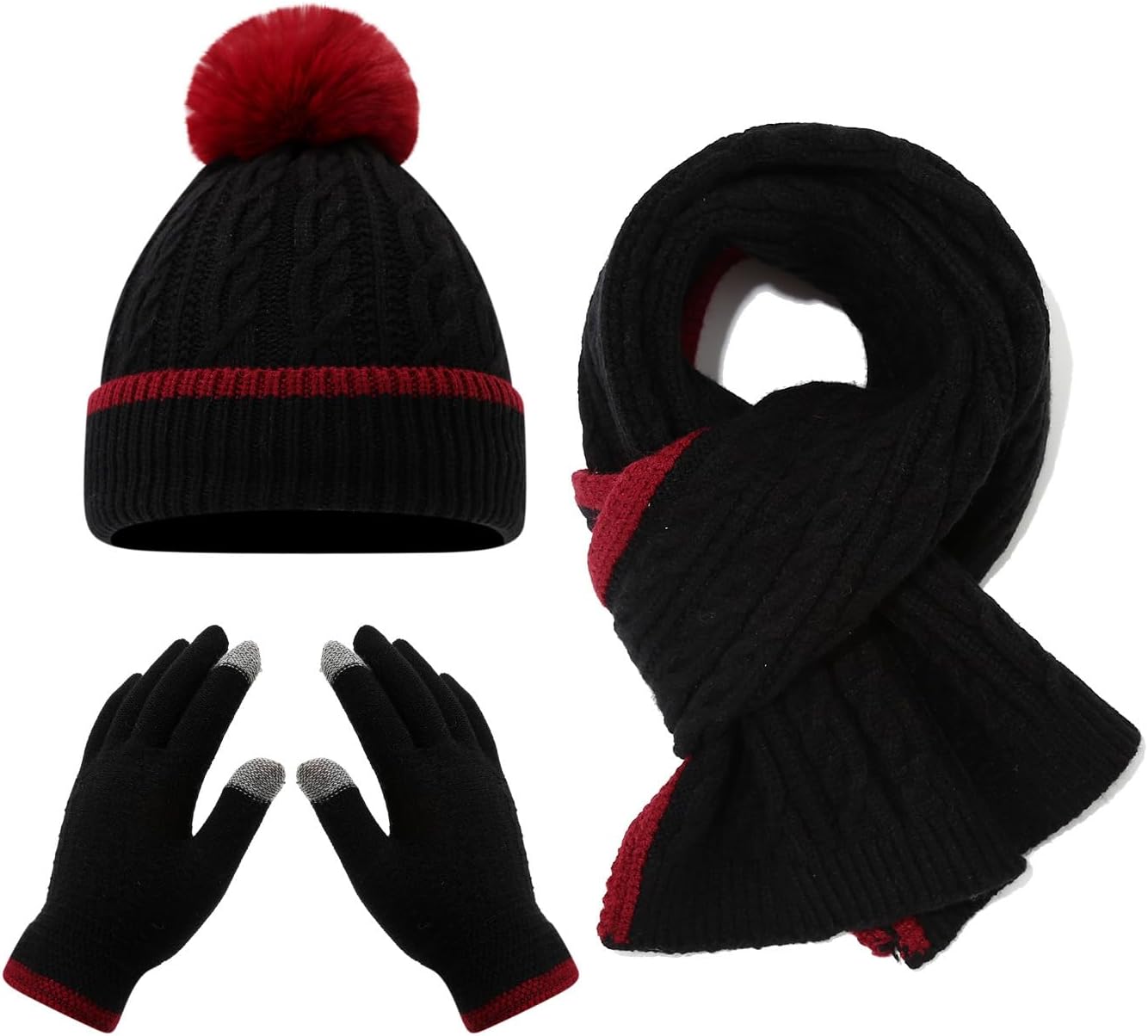 Kids Winter Set Holiday Gift Striped Hat Scarf Gloves