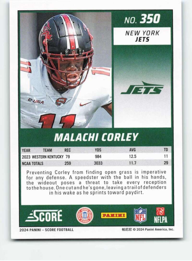 2024 Score Artist's Proof #350 Malachi Corley NM-MT RC Rookie SER/35 NY Jets Football Trading Card