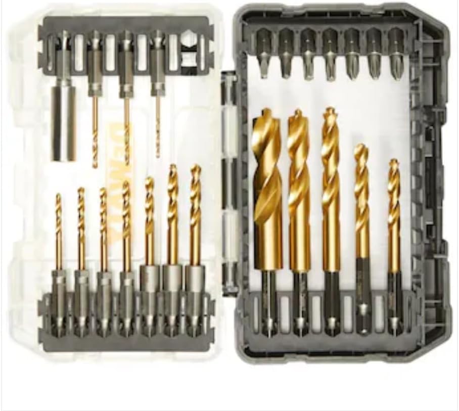 DEWALT 23 Pc Hex Titanium Nitride Twist Drill Bit Set, High Speed Steel Jobber Length Impact Ready Driver Bit Set (DD5165)